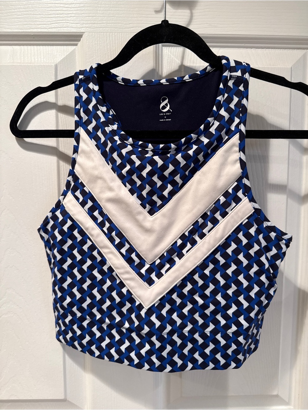 Lou & Grey LOFT Geometric Blue & White Crop Tank Top